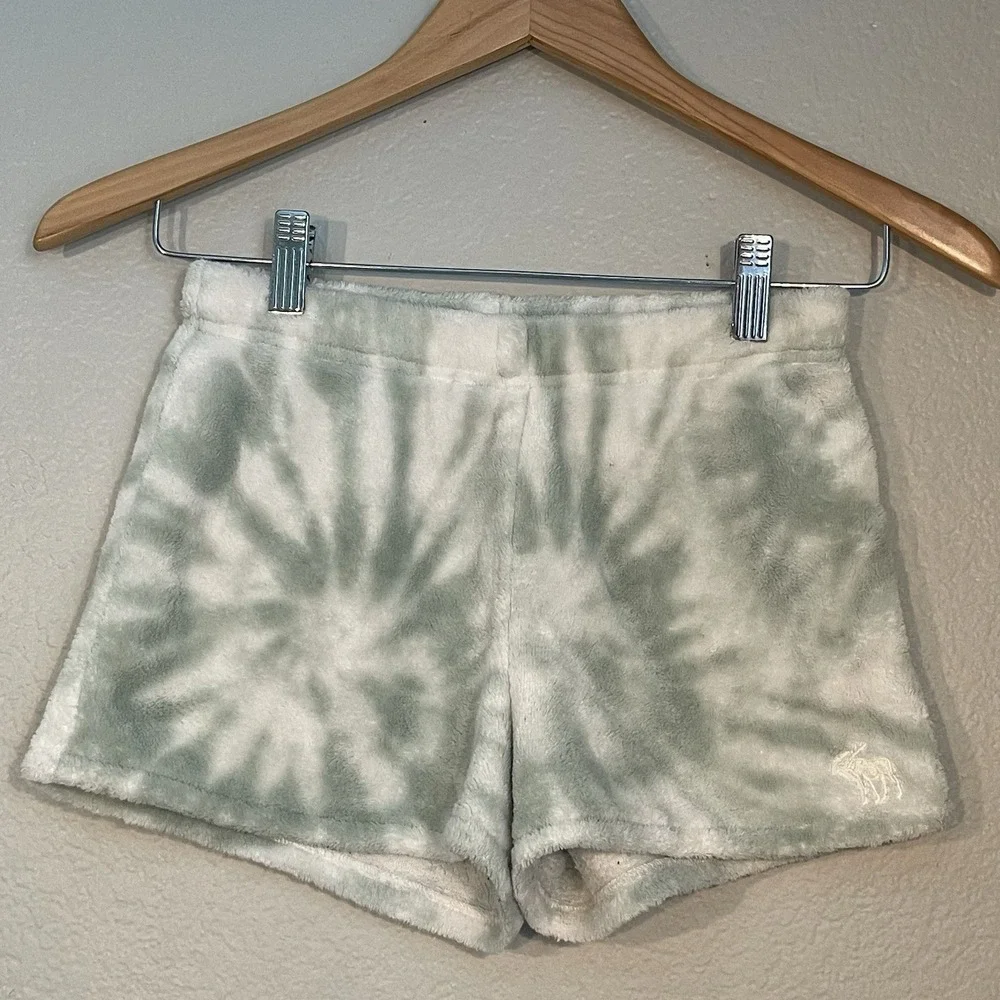 Abercrombie Kids Girl's 9/10 Tie Dye Starburst Green Soft Fleece Sleep Shorts